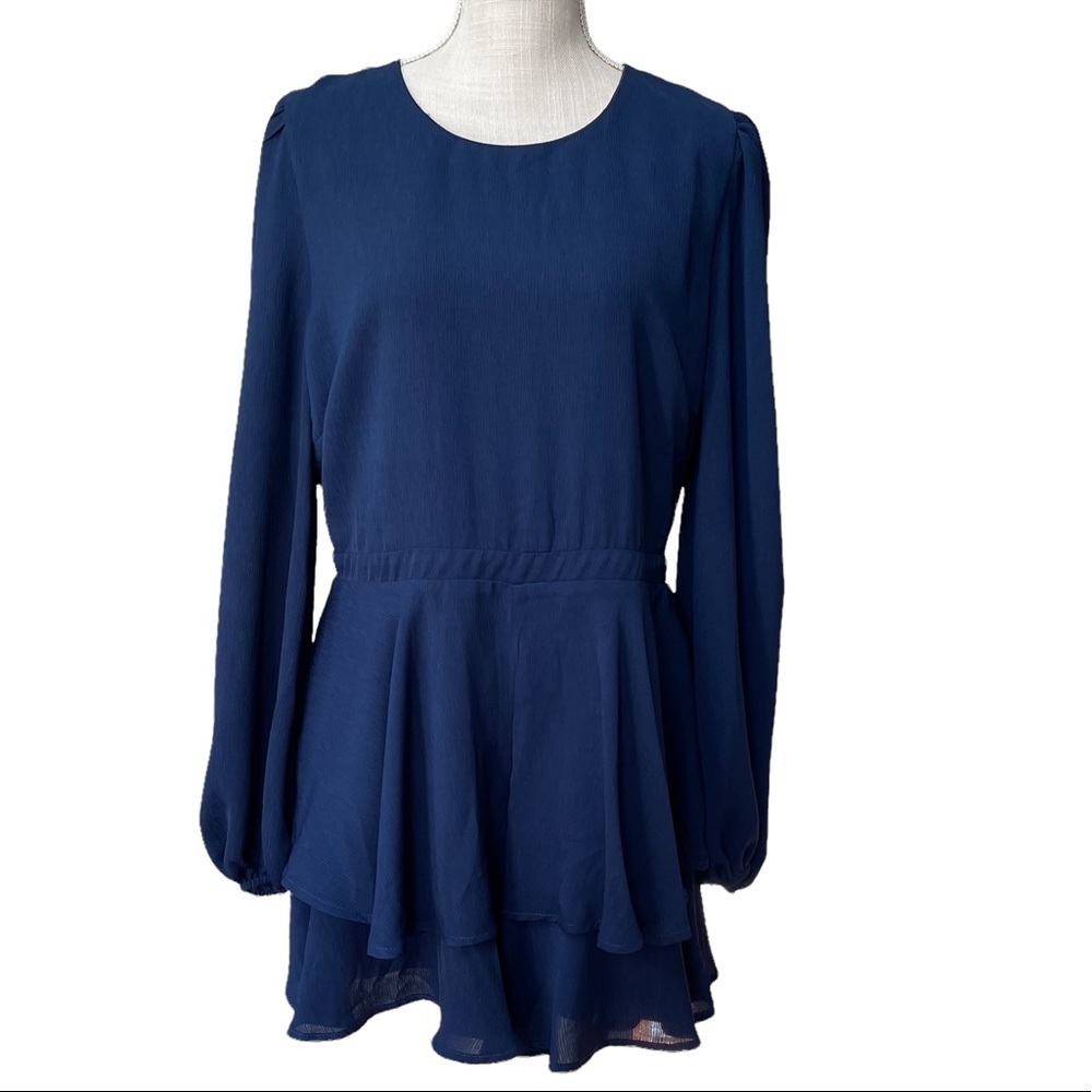 Lulus Navy Blue Long Sleeve Romper Size: XL